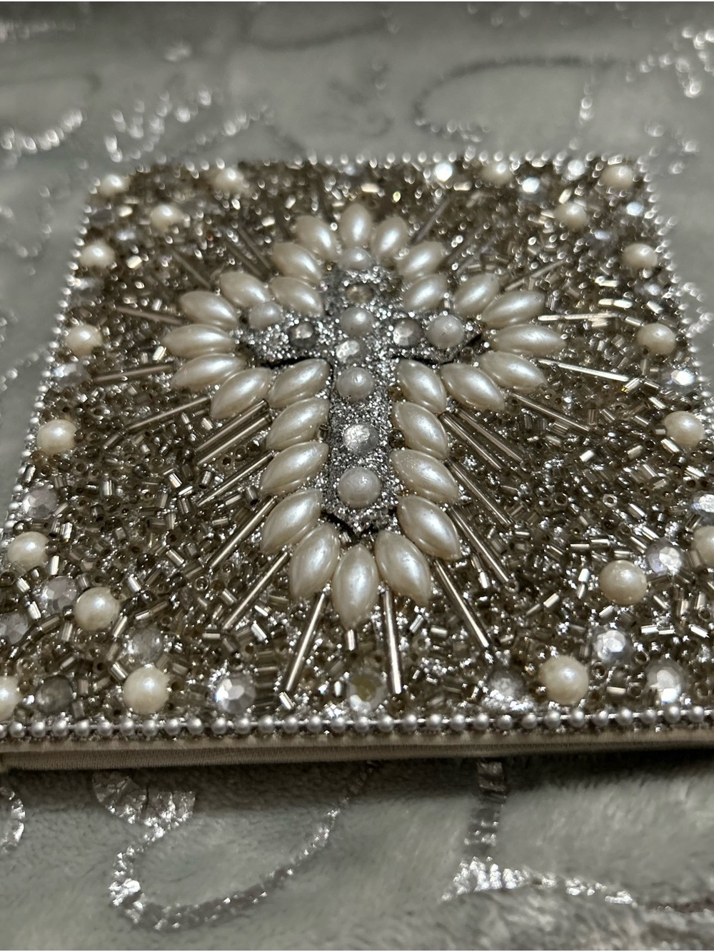 NEW Embellished Pearl & Crystal Cross Compact Note Pad